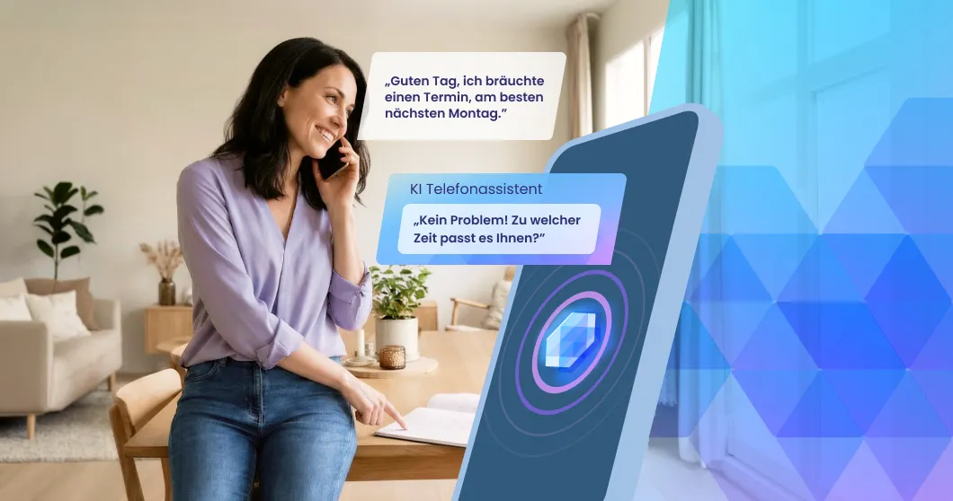 Frau telefoniert mit dem STRATO KI-Telefonassistenten