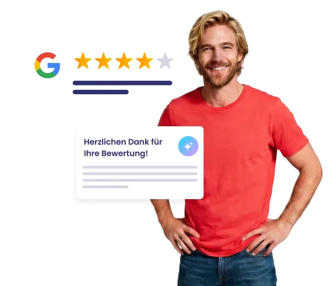 Junger Mann präsentiert Online-Bewertungen